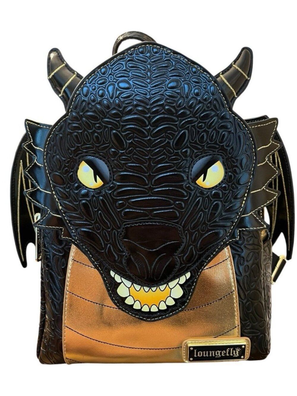 Loungefly Black Gold Metallic Dragon Mini Backpack Books a Million Cosplay NWT